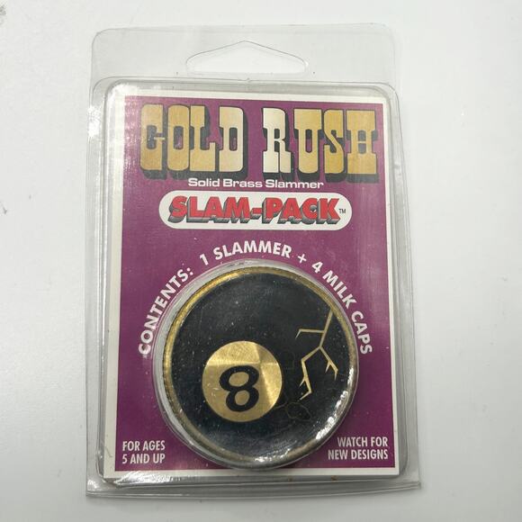 VTG P.O.G.S Metal Slammer 8 Ball w/4 Milk Cap Starter Gold Rush Slam Pack Sealed - Picture 2 of 7